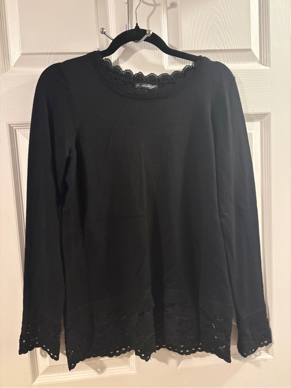 Adrianna Papell Black Long-Sleeve Top with Lace Trim